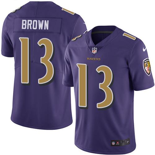 Nike Ravens #13 John Brown Purple Youth Stitched NFL Limited Rush Jersey - Click Image to Close